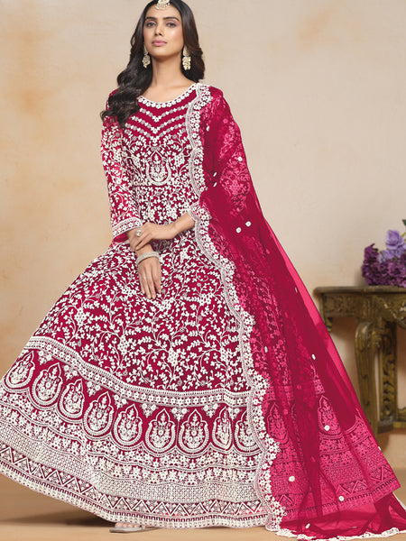 Pink Net Embroidered Designer Anarkali Suit