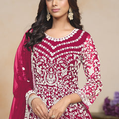 Pink Net Embroidered Designer Anarkali Suit