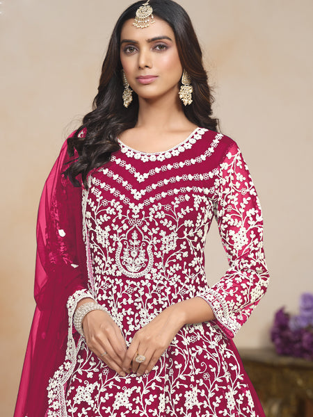 Pink Net Embroidered Designer Anarkali Suit