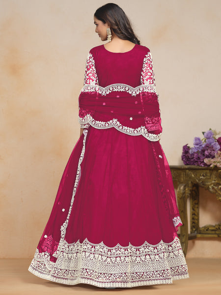 Pink Net Embroidered Designer Anarkali Suit
