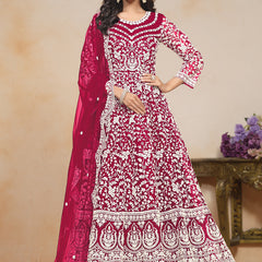 Pink Net Embroidered Designer Anarkali Suit