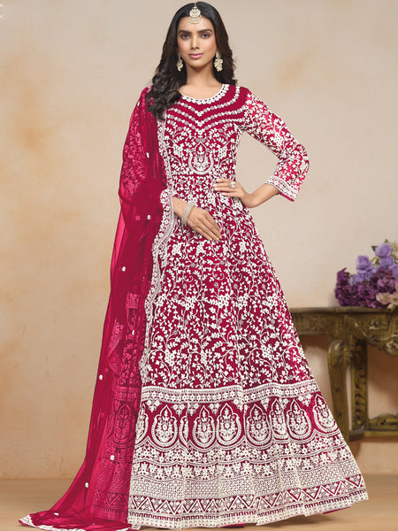 Pink Net Embroidered Designer Anarkali Suit