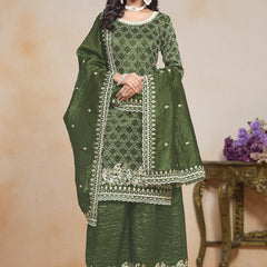 Mehendi Silk Embroidered Designer Palazzo Suit