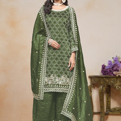 Mehendi Silk Embroidered Designer Palazzo Suit