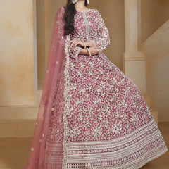 Onion Pink Net Embroidered Anarkali Suit