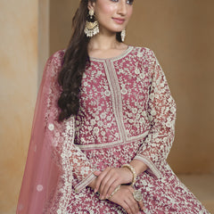 Onion Pink Net Embroidered Anarkali Suit