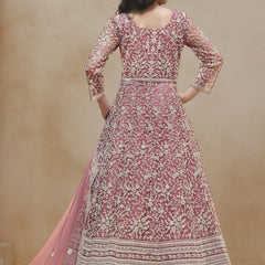 Onion Pink Net Embroidered Anarkali Suit