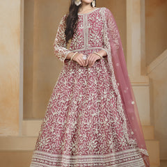 Onion Pink Net Embroidered Anarkali Suit