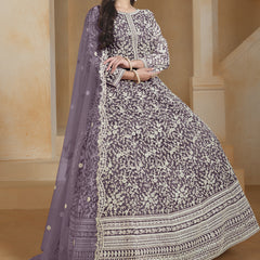 Light Purple Net Embroidered Anarkali Suit