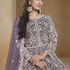 Light Purple Net Embroidered Anarkali Suit
