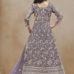 Light Purple Net Embroidered Anarkali Suit