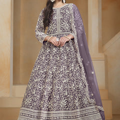 Light Purple Net Embroidered Anarkali Suit