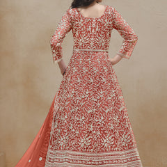 Orange Net Embroidered Anarkali Suit