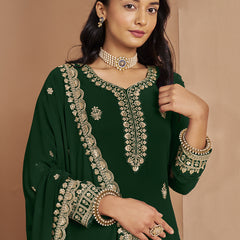Green Faux Georgette Embroidered Palazzo Suit