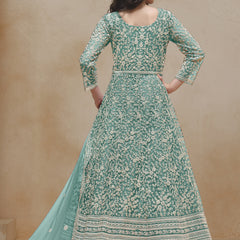 Sea Green Net Embroidered Anarkali Suit
