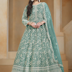 Sea Green Net Embroidered Anarkali Suit