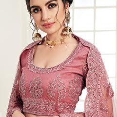 Rose Pink Butterfly Net Embroidered Wedding Wear Lehenga
