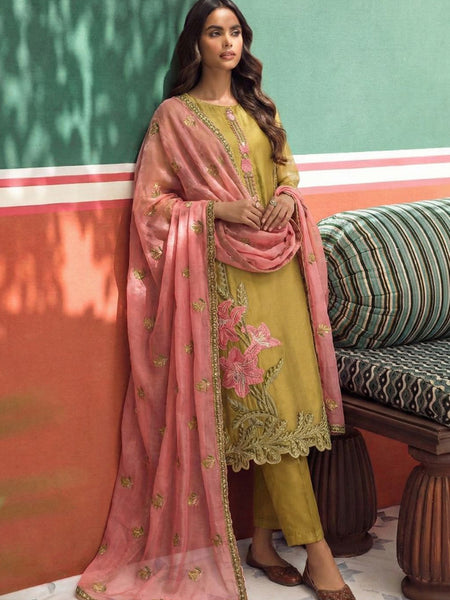 Yellow Organza Fancy Zari Party Wear Suit