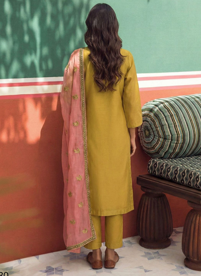 Yellow Organza Fancy Zari Party Wear Suit