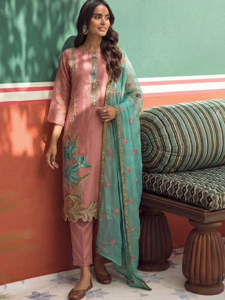 Peach Organza Fancy Zari Party Wear Suit