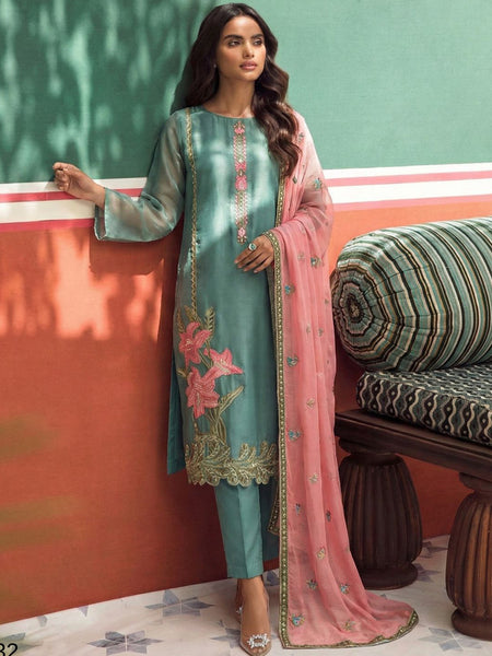 Sky Blue Organza Fancy Zari Party Wear Suit