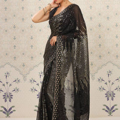 Black Heavy Georgette Sequence Embroidery Saree