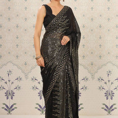 Black Heavy Georgette Sequence Embroidery Saree