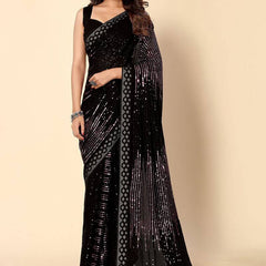 Black Georgette Sequence Embroidery Saree