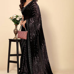 Black Georgette Sequence Embroidery Saree