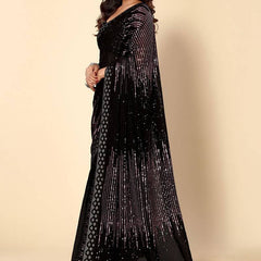 Black Georgette Sequence Embroidery Saree