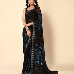 Midnight Blue Heavy Georgette Sequence Embroidery Saree