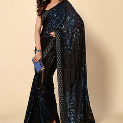 Midnight Blue Heavy Georgette Sequence Embroidery Saree