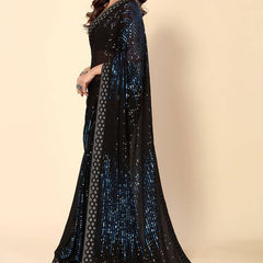 Midnight Blue Heavy Georgette Sequence Embroidery Saree