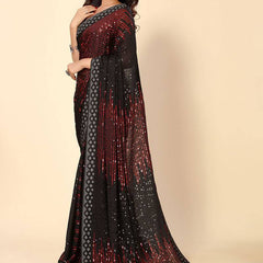 Black Crimson Heavy Georgette Sequence Embroidery Saree