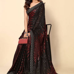 Black Crimson Heavy Georgette Sequence Embroidery Saree