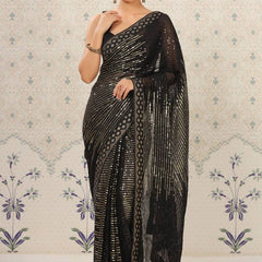 Black Heavy Georgette Sequence Embroidery Saree
