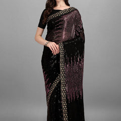Black Rose Pink Heavy Georgette Sequence Embroidery Saree