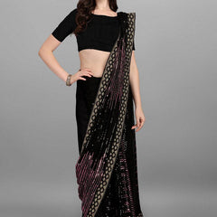 Black Rose Pink Heavy Georgette Sequence Embroidery Saree