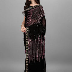 Black Rose Pink Heavy Georgette Sequence Embroidery Saree