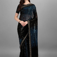 Blue Heavy Georgette Sequence Embroidery Saree
