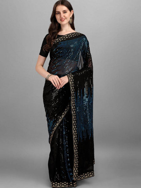 Blue Heavy Georgette Sequence Embroidery Saree