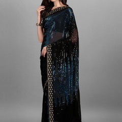 Blue Heavy Georgette Sequence Embroidery Saree