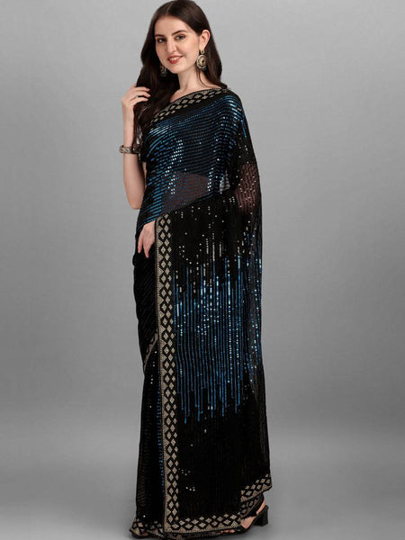 Blue Heavy Georgette Sequence Embroidery Saree