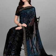 Blue Heavy Georgette Sequence Embroidery Saree