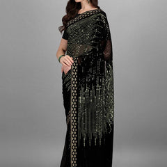 Black & Green Heavy Georgette Sequence Embroidery Saree