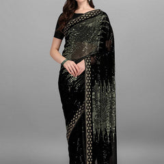 Black & Green Heavy Georgette Sequence Embroidery Saree