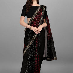Black & Red Heavy Georgette Sequence Embroidery Saree