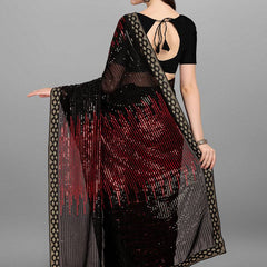 Black & Red Heavy Georgette Sequence Embroidery Saree