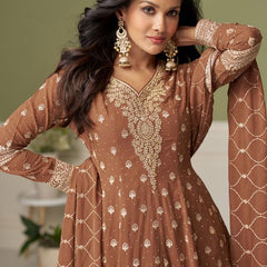 Brown embroidery Real Georgette Salwar Suit