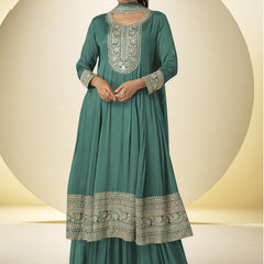 Rama Green Chinon Silk Embroidered Designer Palazzo Suit